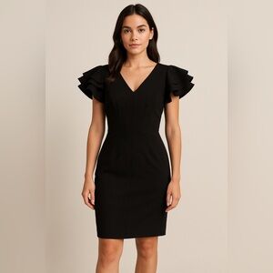 Dana-Maxx Black Ruffle Sleeve Evening Cocktail Bodycon Mini Dress